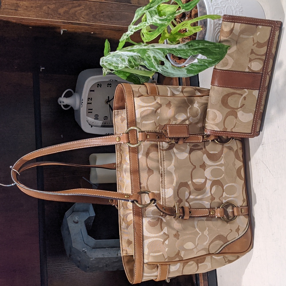 Coach Tan and Brown Tote Bag